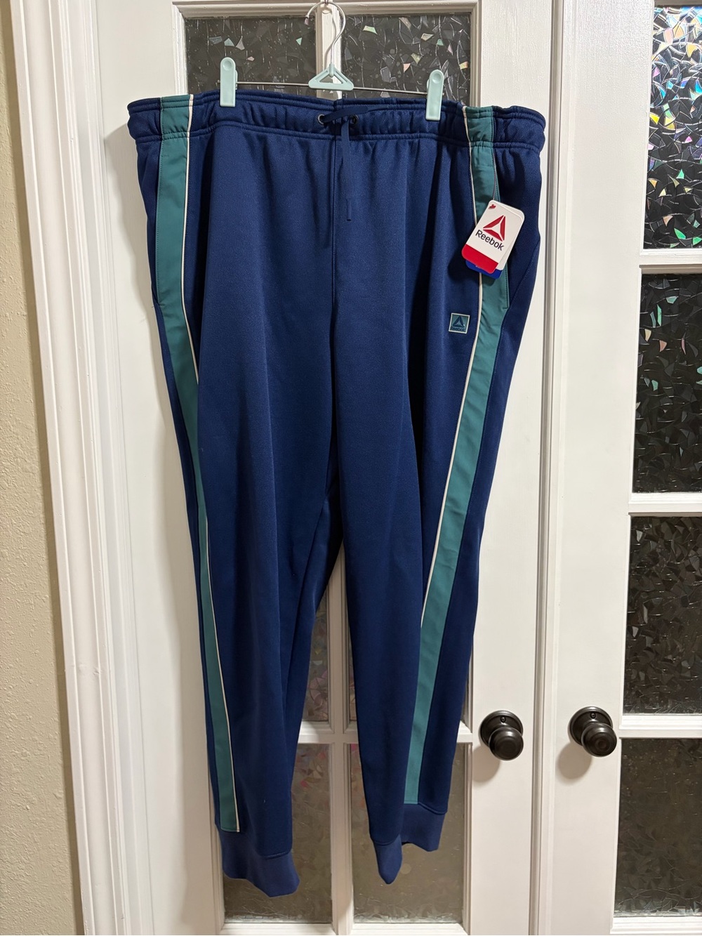 Reebok Slim Jogger Pants Dark Blue Teal Stripe Athletic Activewear - Men's 3XL